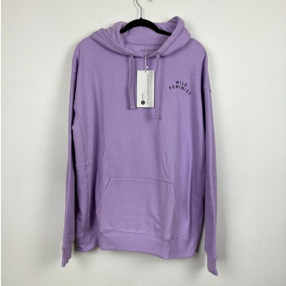 NWT WILDFANG Lavender Wild Feminist Cotton Hoodie Statement Large - Picture 2 of 6